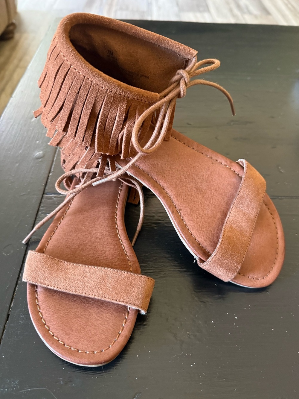 MIA Fringe Ankle Tie Women's Sandals in Brown